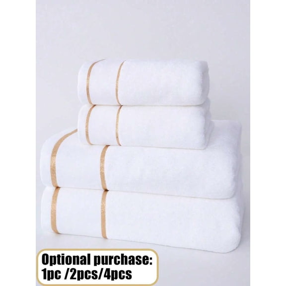 White Bath Towel Set with Gold Trim - Soft and Absorbent