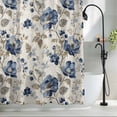 thumbnail image 2 of Vintage Blue Blossom Flower Art Shower Curtain for Bathroom, Floral Leaves on Burlap Waterproof Shower Curtains Washable Quick Dry with Hooks Bathtub Curtains 72x72IN, 2 of 9