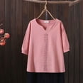 thumbnail image 2 of Loopsun Plus Size Womens Summer Tops, Womens Spring Summer Solid Color Embroidery Casual Loose T-Shirt Short Sleeve Round-Neck Tops Cotton Linen Blouse Pink L, 2 of 5