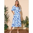 thumbnail image 5 of DARING DIVA Loose Boho V Neck Short Sleeve Tie Waist Floral Maxi Dress S Blue, 5 of 8