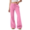 thumbnail image 2 of WULMLEO Womens Loose Flare Sweatpants High Rise Side Pockets Casual Stretchy Y2k Soft Yoga Pants Pink L, 2 of 8