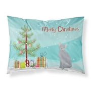 Russian Blue Cat Merry Christmas Fabric Standard Pillowcase