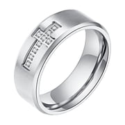 HIRPLIS Cross Band Rings for Women Men Stainless Steel Cubic Zirconia Christian Religious Prayer Faith Couple Simple Minimalist Personalized Gift Jewelry Silver Plated 12
