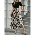thumbnail image 4 of Women's Summer Short Sleeve Color Block Maxi Dress, Print Belted A-Line Casual Daily Vacation Dress, 4 of 7