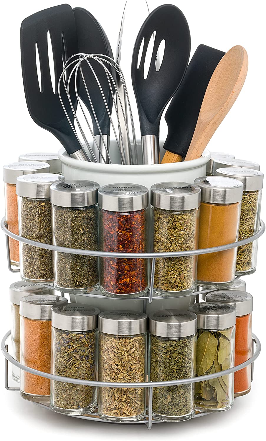 MIANYANG Revolving Filled Spice Rack & Stoneware Tool Jug Spinning