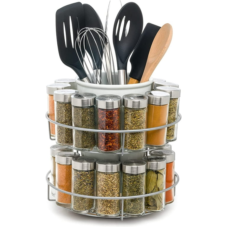 33 Piece Revolving Wire Spice Rack with Stoneware Kitchen Tool Jug by  Everyday Solutions - 33 PC Set Includes Wire Rack, Stoneware Tool Jug, 24  Filled Spice Jars, and 7 Popular Kitchen Tools 