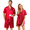 A-red, variant on Couple Matching Pajamas Sets Silk Short Sleeve Button Down Sleepwear Satin Pjs Shorts Set Soft Lounge Set