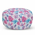 thumbnail image 1 of Blue and Pink Pouf Cover with Zipper, Summer Pattern with Leaves on Bubble Rounds in Vibrant Colors, Soft Decorative Fabric Unstuffed Case, 30" W X 17.3" L, Multicolor, by Ambesonne, 1 of 5
