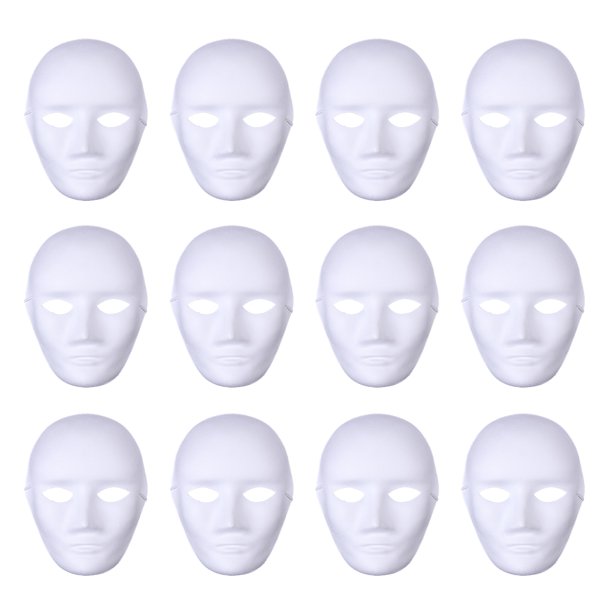 12 piezas de cara completa masculina Disfraces de Halloween Máscara de pintura en blanco de bricolaje Halloween Hip-Hop Dance Ghost Cosplay Disfraz Máscara de fiesta de disfraces