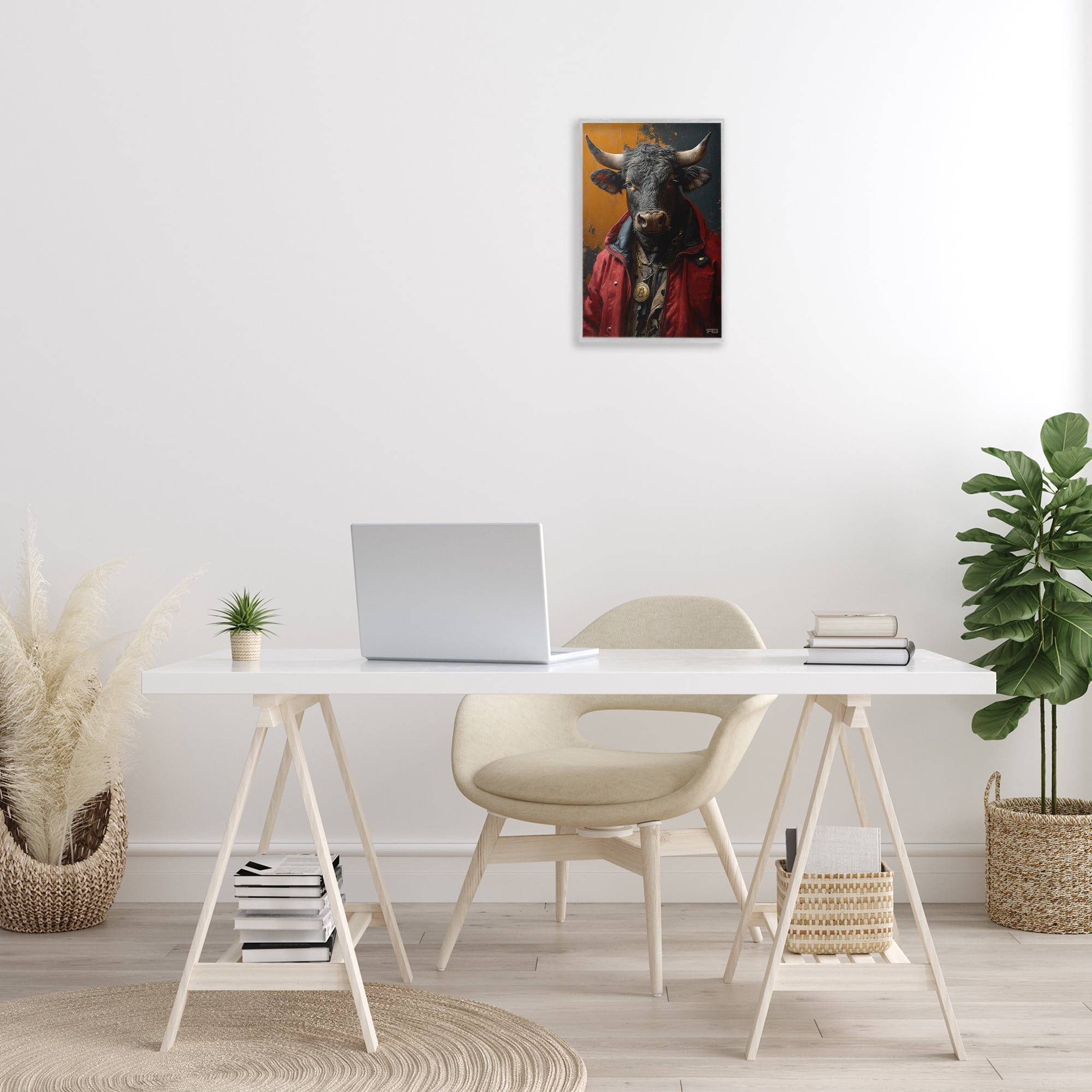 Stupell Industries Street Style Cattle Novelty Painting Gray Framed Art Print Wall Art, 12 x 18