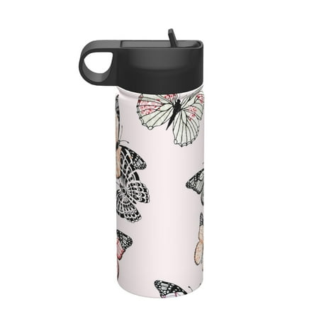 

Fuzoiu Beautiful Butterfly Print 18oz Insulated Sports Kettle Outdoor Sport Gym Stainless Steel Water Bottle With Straw Lid