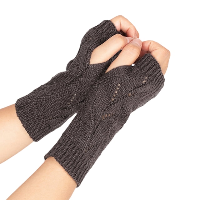 Casual Solid Knit Fingerless Mittens For Daily Use Warm Textured Handwear Comfortable Wrist Winter