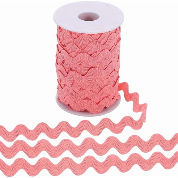 1 Set Rick Rack Trim 25 Yards x 10mm RIC Rac Ribbon Wave Bending Fringe Trim Light Coral Zig Zag Lace Webbing Edging Braid Trim with Spool