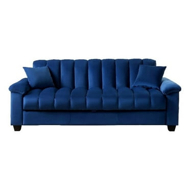 Pemberly Row 83" Convertible Modern Velvet Storage Sleeper Sofa Bed in Blue