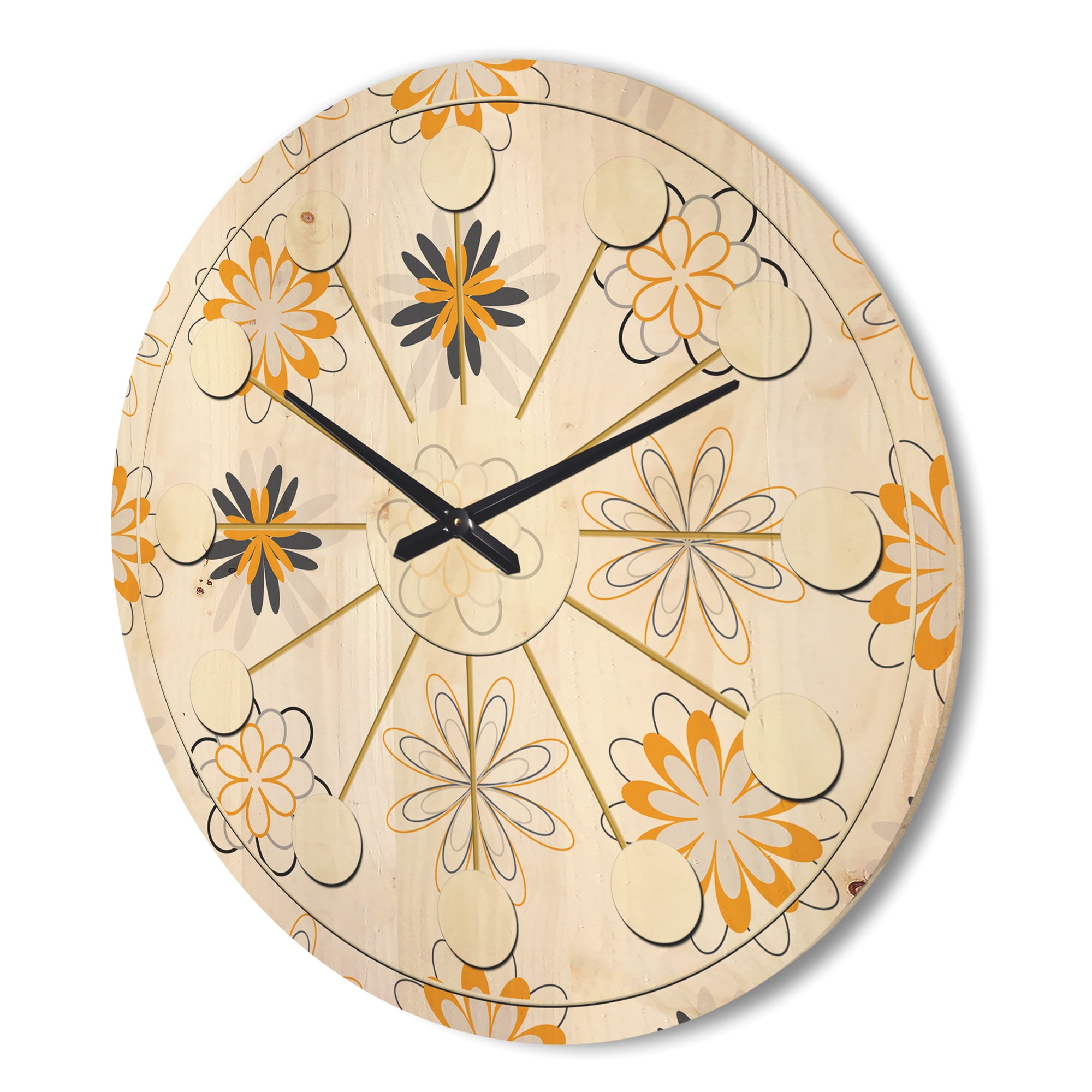 Designart 'Floral Retro Pattern VIII' Mid-Century Modern Wood Wall Clock