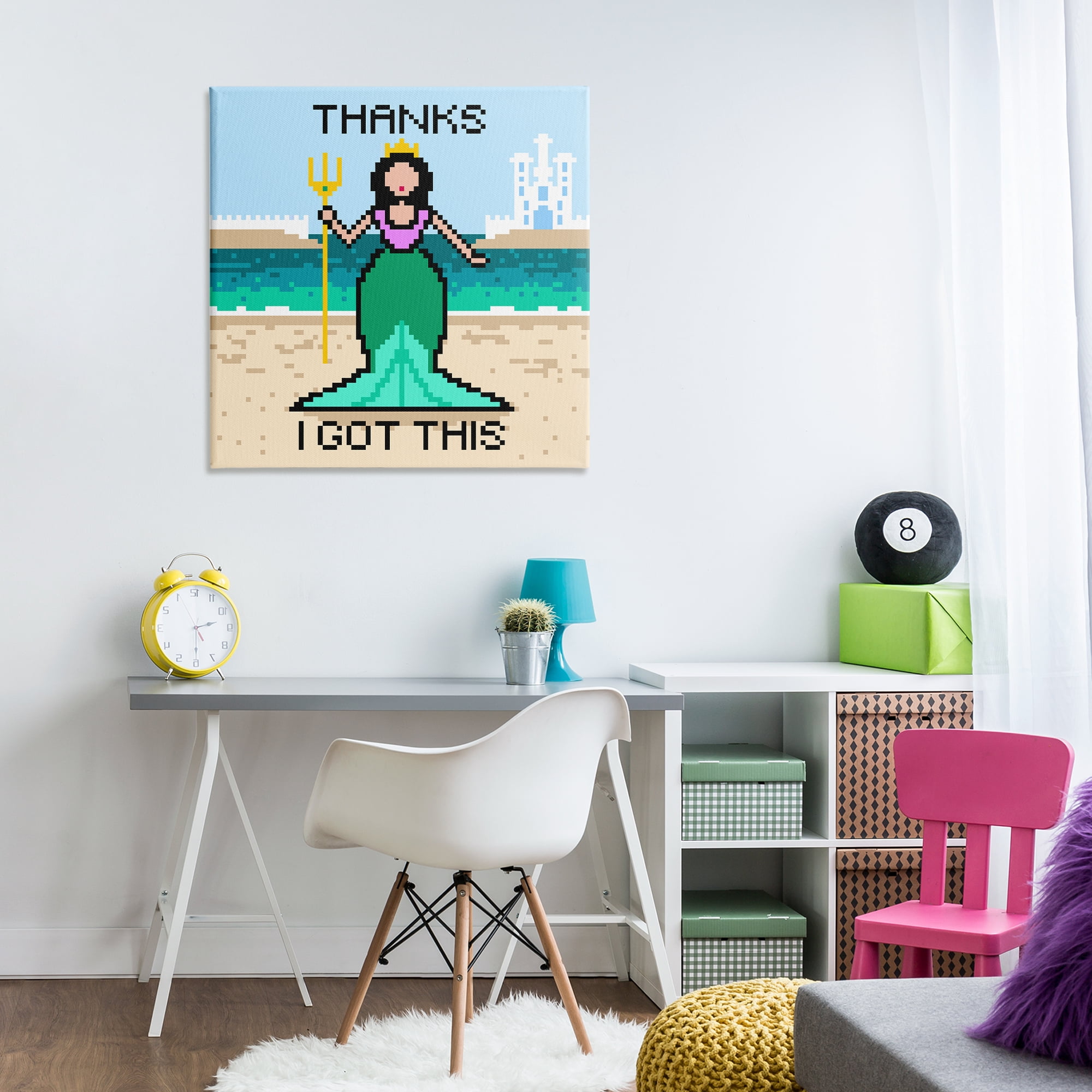 Stupell Industries I Got This Pixel Mermaid People Painting Wrapped Canvas Art Print Wall Art, 30 x 30