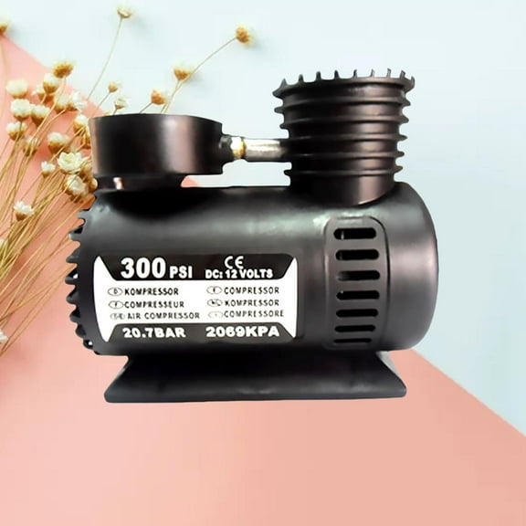 300psi 12V Mini Electric Car Inflator Single Cylinder Air Compressor Plastic Tire Inflator High Pressure Air Pump (Black)