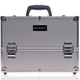 thumbnail image 2 of SHANY Essential Pro Makeup Train Case Cosmetic Box Portable Makeup Case Cosmetics Beauty Organizer Jewelry storage with Locks , Multi Compartments Makeup Box and Shoulder Strap - Silver, 2 of 5