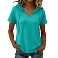 thumbnail image 2 of Jamicy Blouse Hoodies for Women Solid Color V Neck Short Sleeve Lightweight Sweatshirts Drawstring Pullover Tops, 2 of 8
