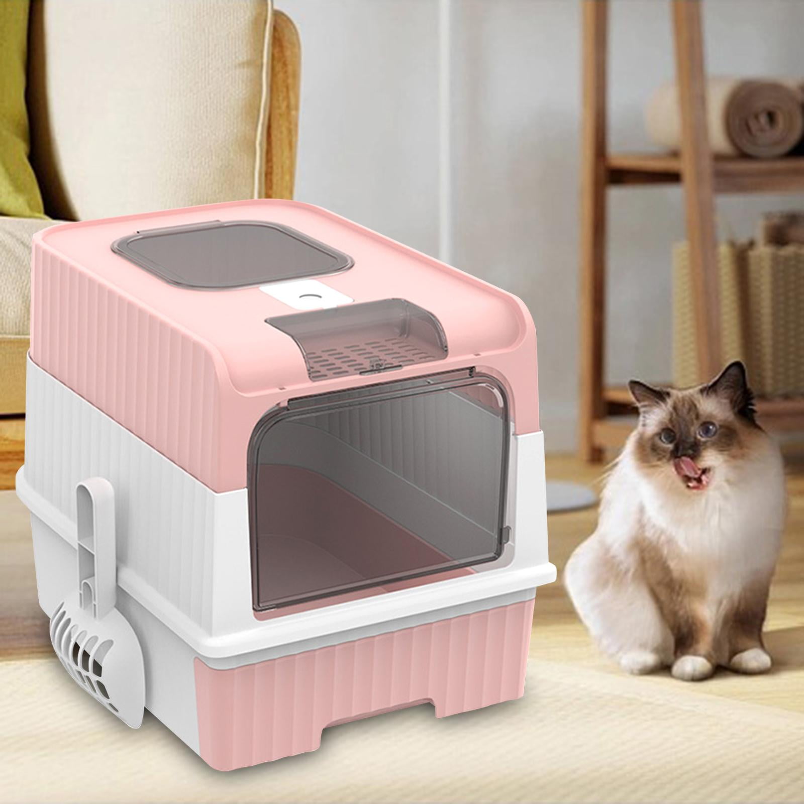 Bvdfgk Hooded Cat Litter Boxes with Fully Enclosed Easy to Clean Cats Litter Tray Large pink