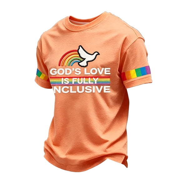 Pride Shirt for Men "God's Love Is Fully Inclusive" Rainbow T-Shirt Short Sleeve Casual Graphic Shirt for Pride Parades
