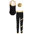 thumbnail image 3 of RUNQHUI Kids Girls Gymnastics Dancce Outfits Metallic Striped Leotard Bodysuit Unitard with Pants Gold 16, 3 of 7