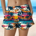 thumbnail image 2 of felwors Women's Gold Palm Tree Print Shorts Elastic Drawstring Waist Black Summer Beach Casual Shorts with Pockets (Light Yellow, S), 2 of 5