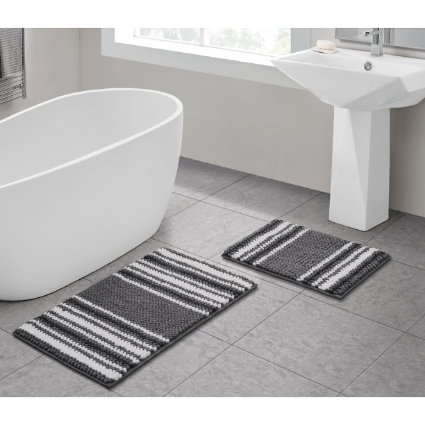 VCNY Home Aiden Jacquard Chenille Noodle 2Piece Bath Rug Set, Dark
