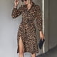 thumbnail image 2 of Vestido de Solapa para Mujer,Vestido Largo con Estampado de Leopardo, Vestido Informal de Manga Larga para Mujer, Vestido con Lazo en la Cintura, artesanía Excepcional, 2 of 6