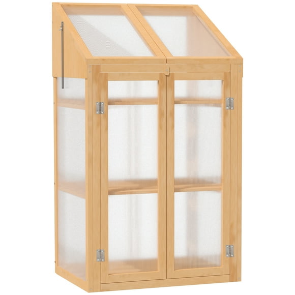 Outsunny Wooden Cold Frame Greenhouse, Raised Planter Bed Protection, Brown