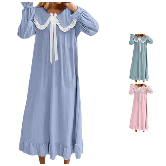 SONXAHE Women's Lace Nightgown Long Sleeve Loose Sleep Dresses