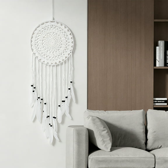 Handmade Dream Catcher with White Feathers, Wall & Car Hanging Decoration for Home & Room, Ideal Gift with Approximately 26-inch Size