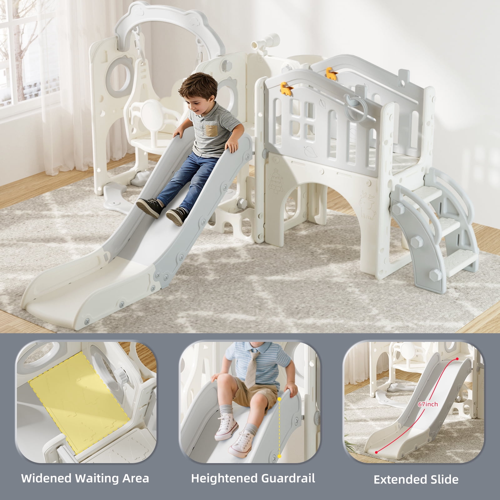 XJD 11 in 1 Toddler Slide and Swing Set - Baby Slide for Toddlers 1-3, Indoor Outdoor Toddler Playset Playground, Gray