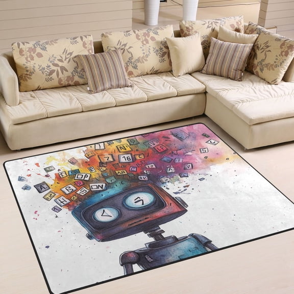 BZSMCE Vintage Area Rugs Robbot Pattern Creative Area For Home
