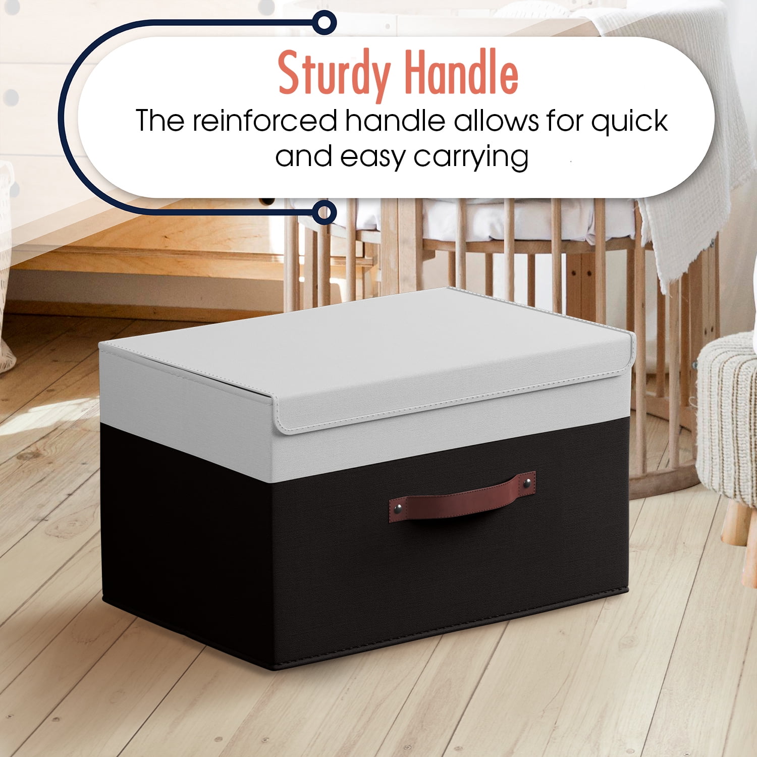 Ornavo Home Foldable Collapsible Large Storage Box Bins Linen Fabric Shelf Basket Cube Organizer with Leather Handles and Lid - Set of 6 - 15 x 10 x 9