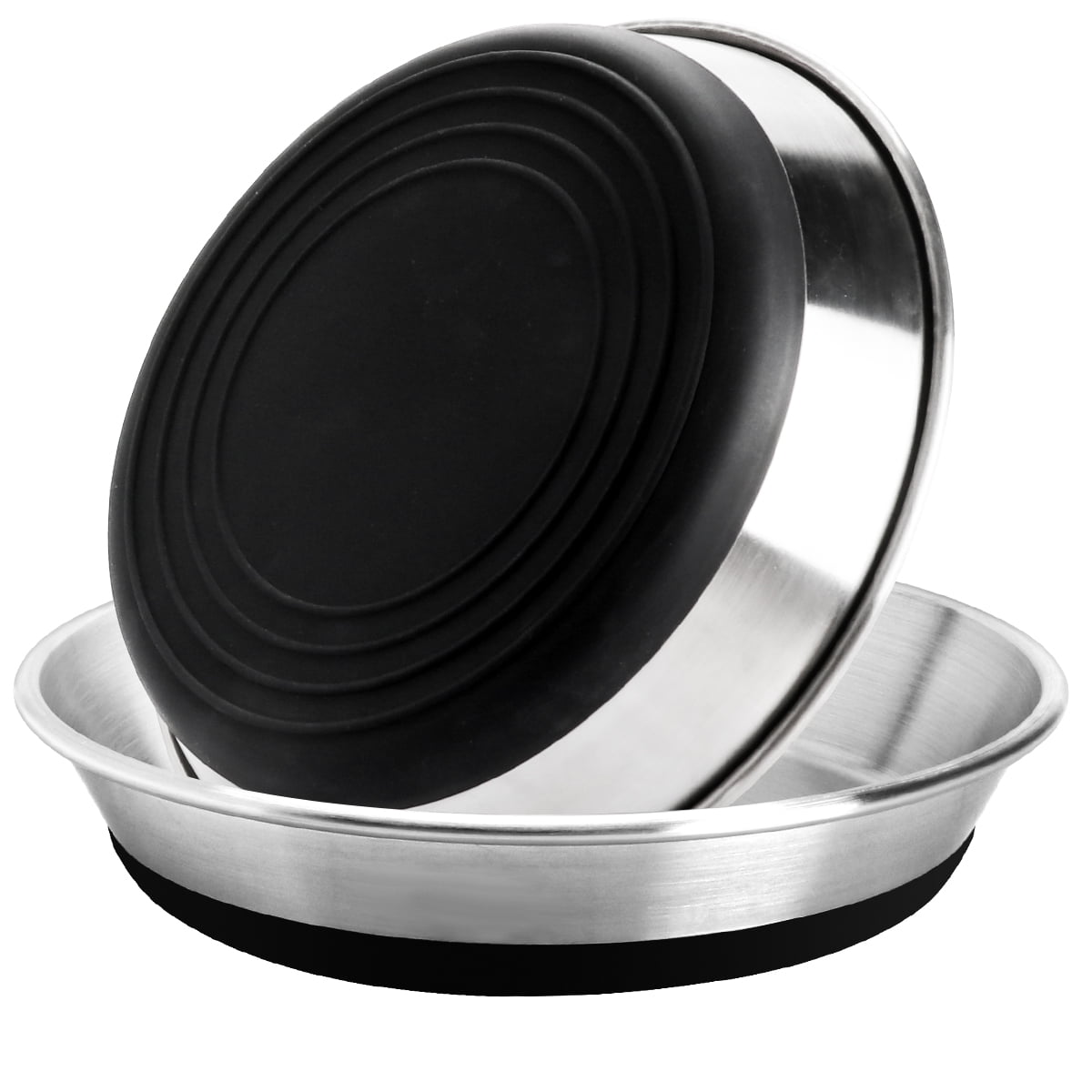 Stainless Steel Cat Bowls 2 Pcs, Nonslip Silicone Bottom for Indoor Cats & Small Animals, Shallow Design to Prevent Whisker Fatigue, Ideal Cat Food & Water Dishes