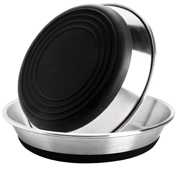 Stainless Steel Cat Bowls 2 Pcs, Nonslip Silicone Bottom for Indoor Cats & Small Animals, Shallow Design to Prevent Whisker Fatigue, Ideal Cat Food & Water Dishes