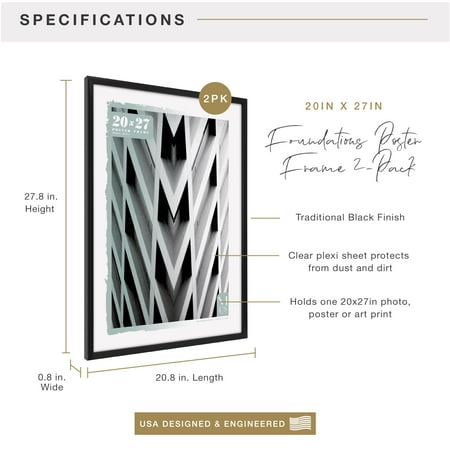 MCS Foundation 16x24 Poster Frame Traditional Brass, Vertical & Horizontal Wall Hanging Large Picture Frame for Photos, Posters & Art Prints (1-Pack)