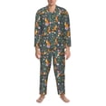 thumbnail image 3 of Fuzoiu Wolf Fox In Flower Forest Print Men's Long-Sleeved Pajama,Lounge Button Down Nightwear,Mens Notch Collar Pajama Set -XX-Large, 3 of 7