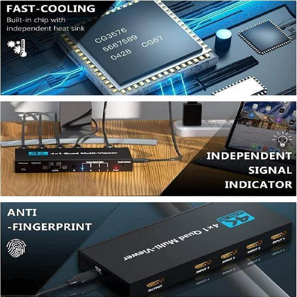 4K HDMI Multi-viewer 4x1 HDMI Quad Multi-Viewer Seamless Switcher