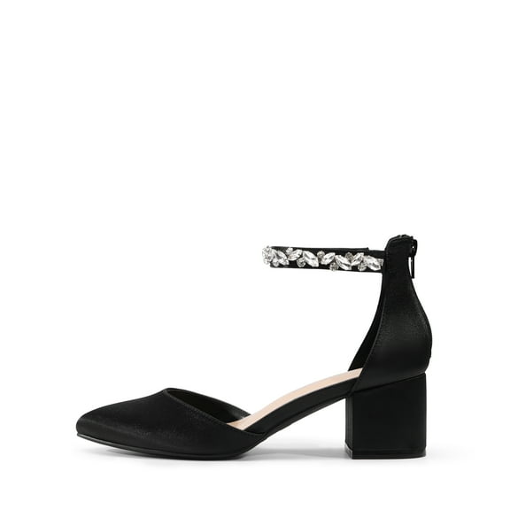 BURUDANI Women Heels Pumps Rhinestone Closed Toe Block Chunky Shoes