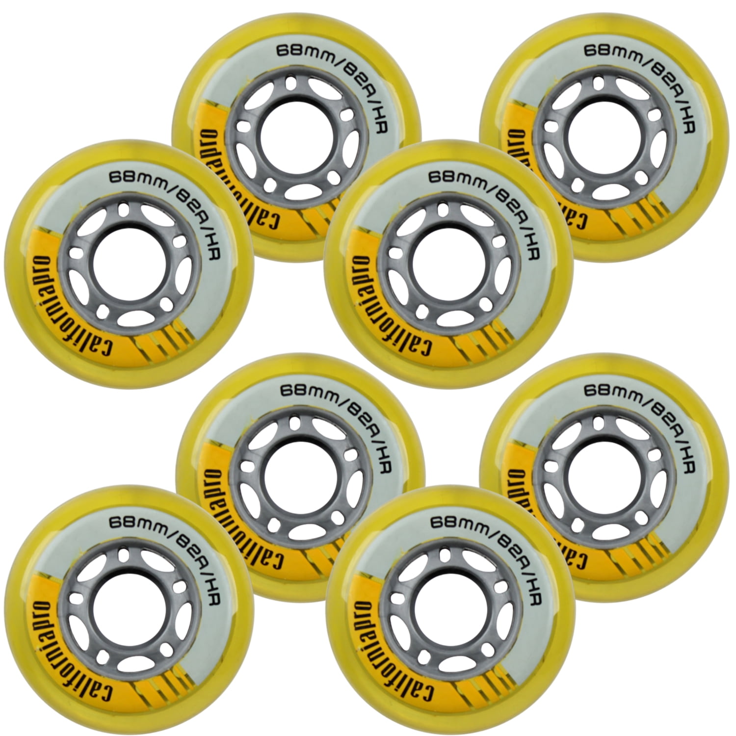 Inline Skate Replacement Wheels 68mm 82A Grey/Yellow 8 Pack