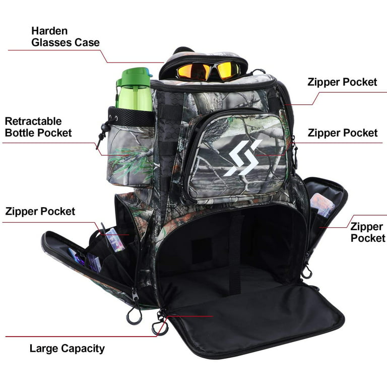 Sougayilang Fishing Tackle Backpack Waterproof Tackle Bag Storage with 4  Trays Tackle Box for Camping Hiking