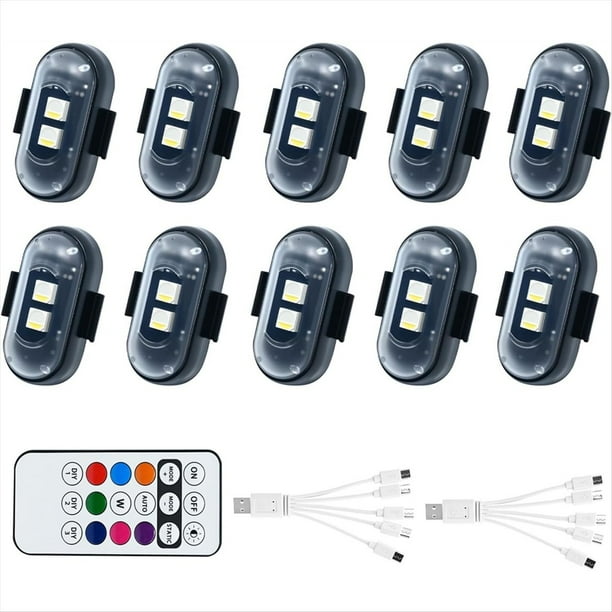 10 Luces LED Inalámbricas para Coche con Control Remoto, Luz Estroboscópica LED Inalámbrica de Alto Brillo, 8 Colores, Carga USB.