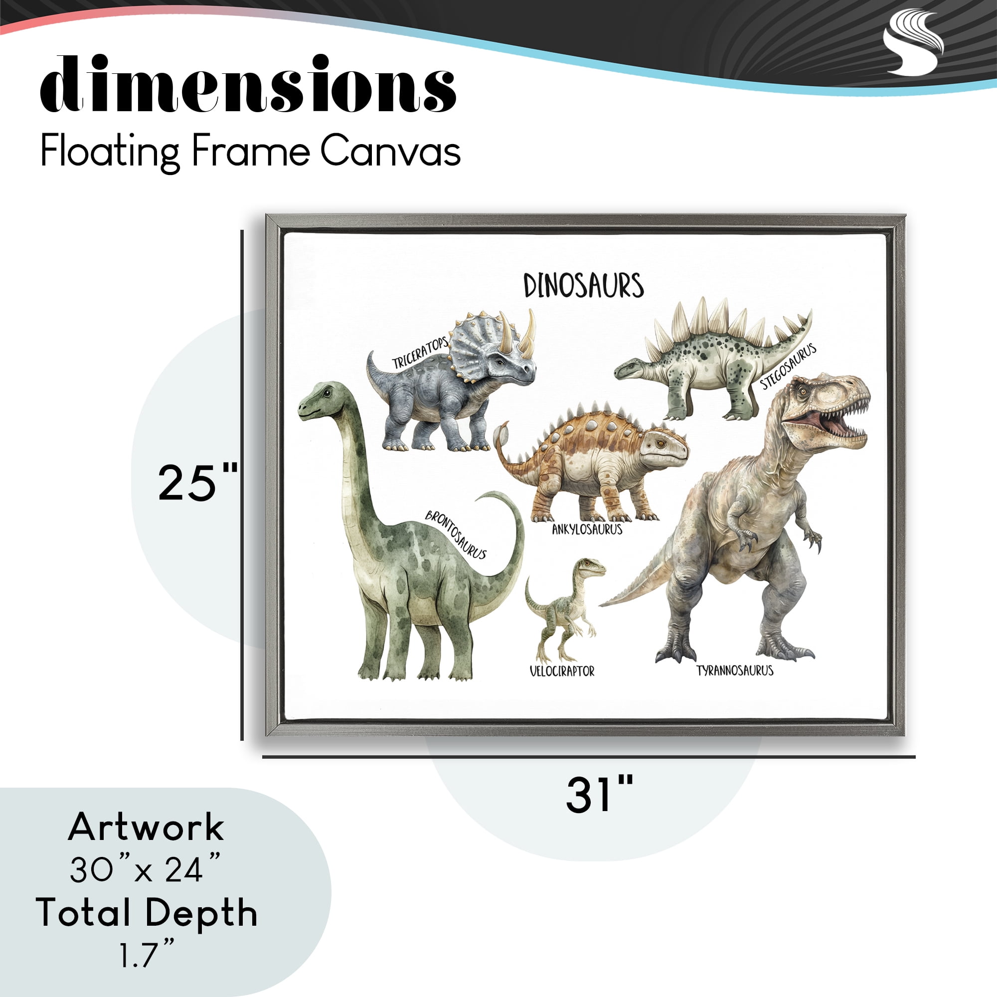 Stupell Industries Meet The Dinosaurs Gray Framed Floater Canvas Wall Art, design by Christine Simpson Art