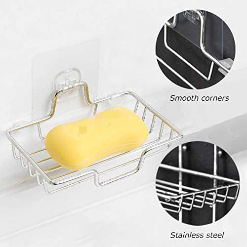 Self Adhesive Soap Dish Wall Mounted, 4 Slot Acrylic Soap Saver, Sponge  Soap Holder for Shower Wall, Bathroom, Kitchen (Clear)