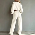 thumbnail image 4 of Sweatsuits Women 2 Piece Outfit 2026 Solid Drawstring Wide Leg Sweatpants Crew Neck Long Sleeve Cropped Tracksuit 2XL, 4 of 6