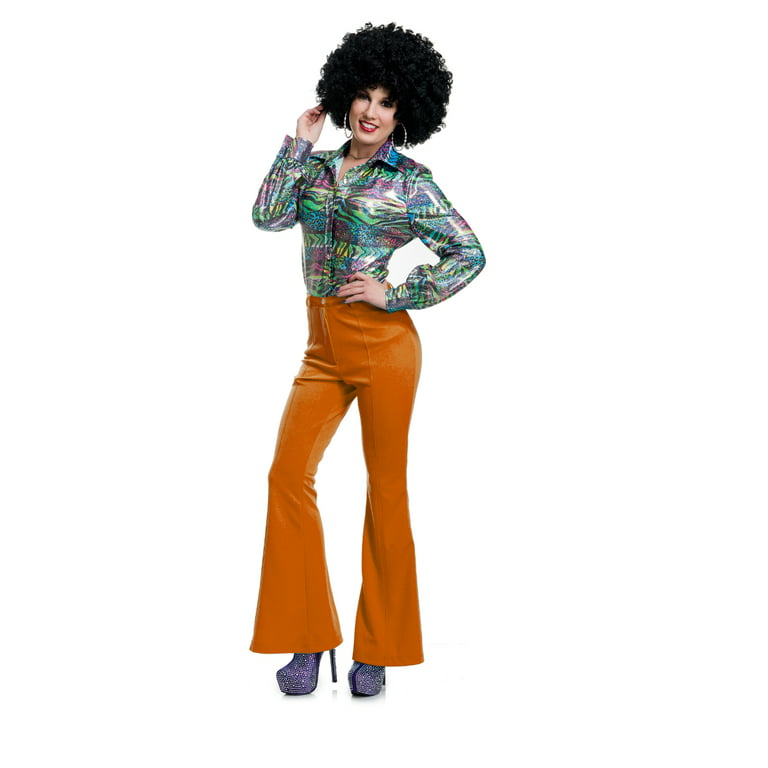 Charades Costumes Womens 70s High Waisted Flared Pink Disco Pants