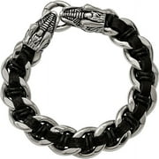 CHISEL Primal Steel Stainless Steel Antiqued and Dragon Head Black Leather Bracelet