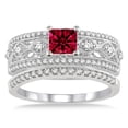 thumbnail image 2 of Fantastic Mind Blowing Moissanite Diamond 3 Carat Red Ruby Princess Cut Antique Bridal Set Engagement Ring on 10k White Gold, 2 of 2